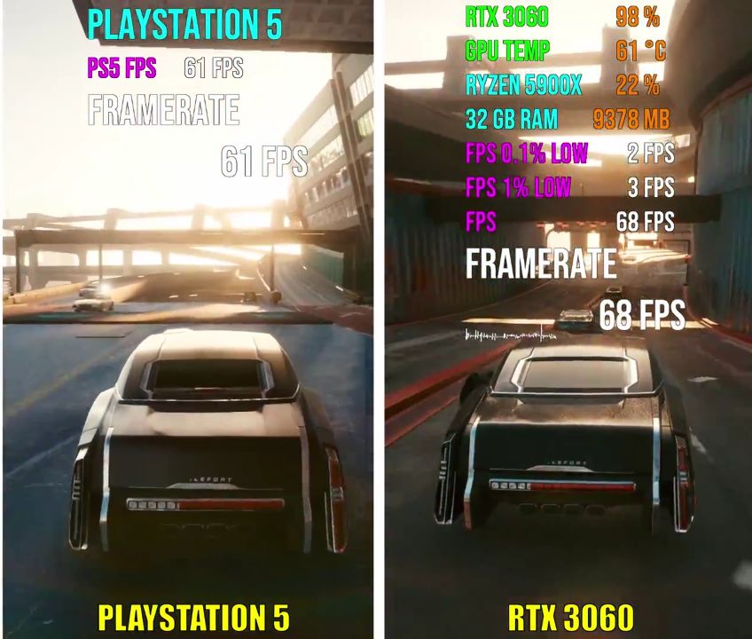 GTA comparison on ps5 and rtx 3060