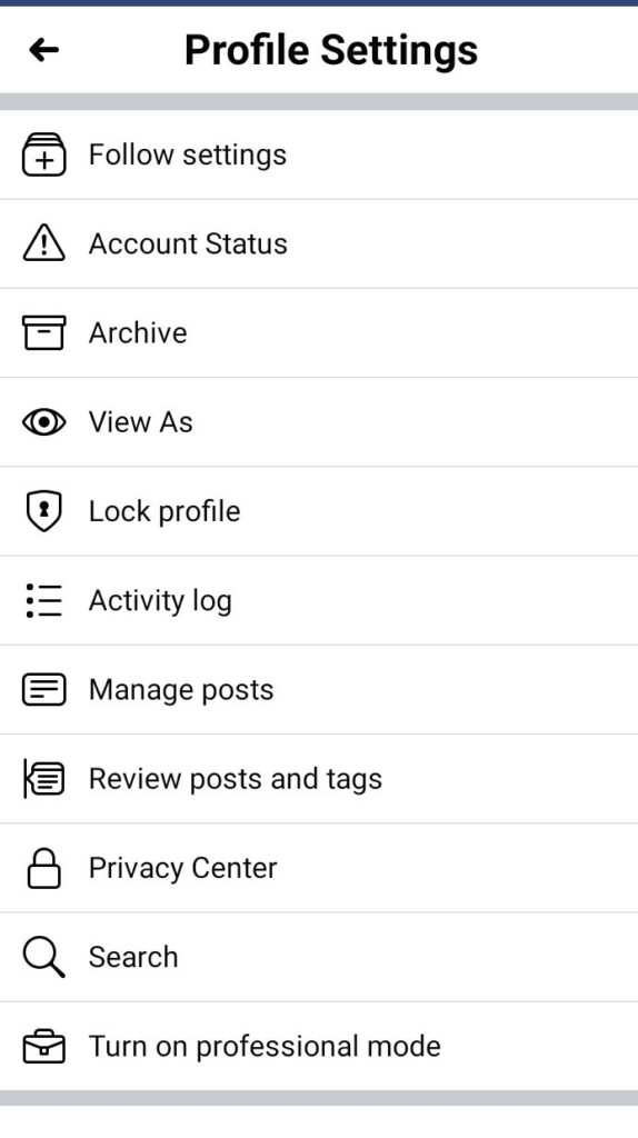 accessing profile settings
