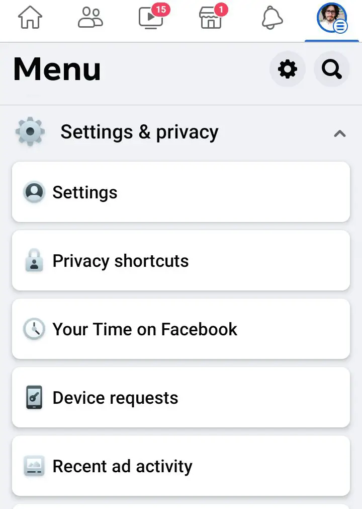 accessing settings and privacy option