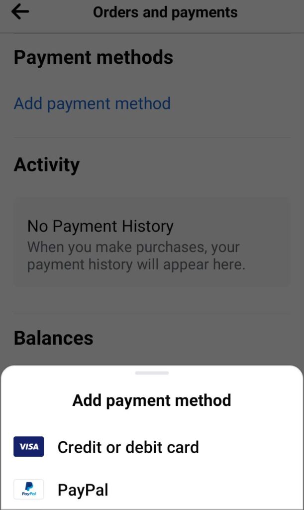 adding payment method