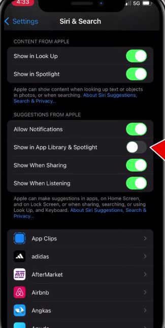 disabling spotlight notifications on iphone