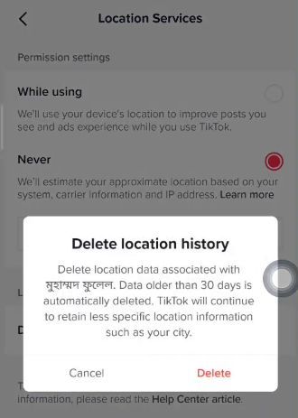 deleting location history