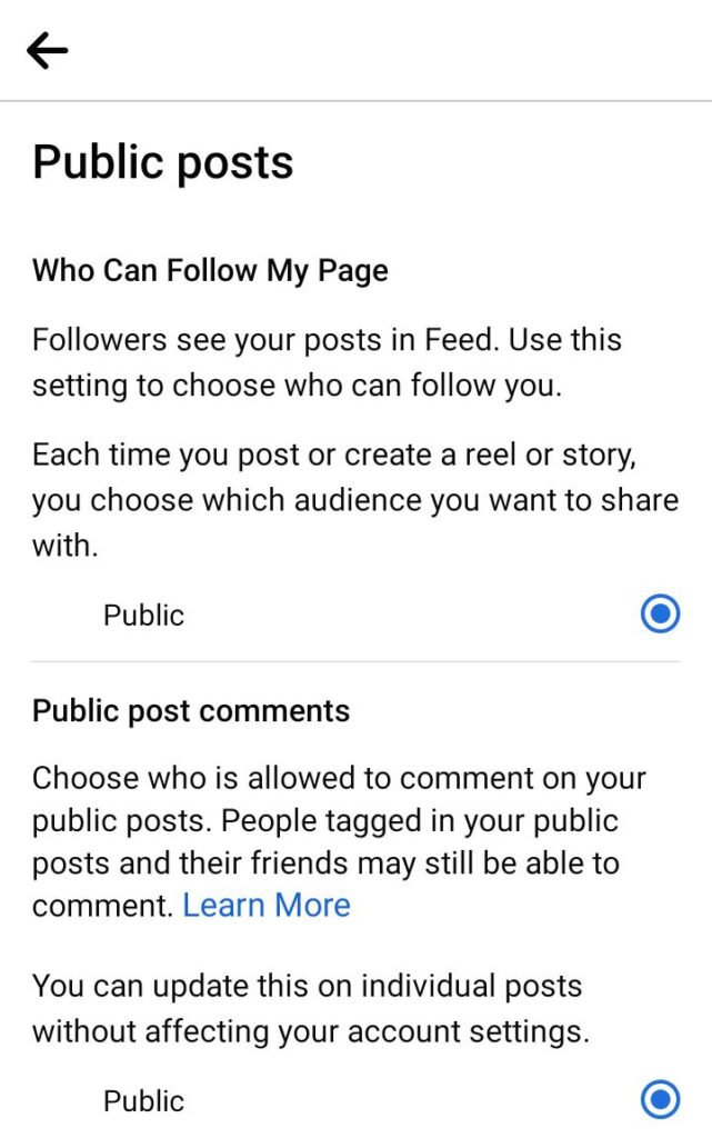 public posts settings